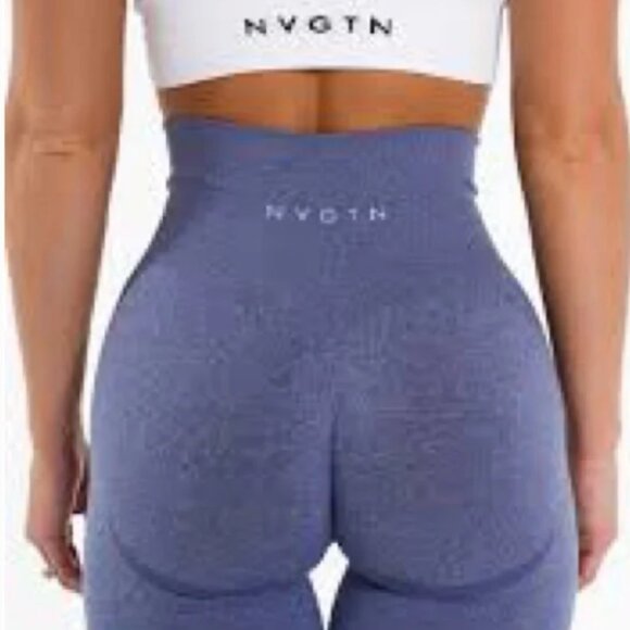 NVGTN Slate Blue Seamless Leggings Workout Gym Compression Athletic Yoga Pants - Picture 1 of 6
